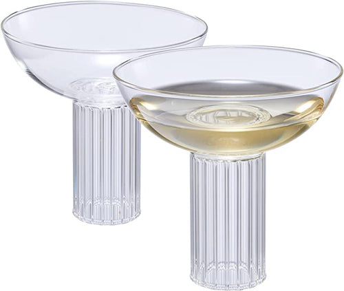 Load image into Gallery viewer, Ribbed Coupe Glassware, Martini, Margarita, Champagne, Cocktails - 8 oz Glasses | Set of 2 | Vintage Smooth Top Ripple Base - Gifts for Wife, Her, Him, Gift, Spring &amp; Summer Beautiful Coupes Glasses by The Wine Savant
