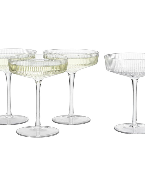 Load image into Gallery viewer, Ribbed Coupe Cocktail Glasses 8 oz | Set of 4 | Classic Manhattan Glasses For Cocktails, Champagne Coupe, Ripple Coupe Glasses, Art Deco Gatsby Vintage, Crystal with Stems (Clear) by The Wine Savant
