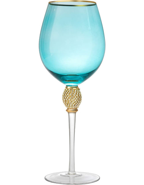 Load image into Gallery viewer, The Wine Savant Large Diamond Wine Glasses, 10" H Gold Rim Rhinestone Diamond Glasses - Wedding Glasses - 18 Ounce, Premium Designed Wine Glasses for Spirits and Wine, Gift Boxed (4, Blue) by The Wine Savant
