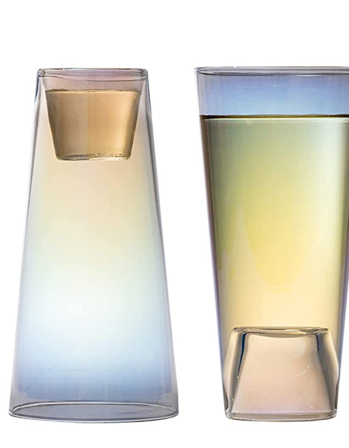 Load image into Gallery viewer, Shot in the Pint Glass, Take a Shot Funny Beer Glass/Mug 4-Set 7"H The Wine Savant - Beers Pilsner Tumblers Perfect for Entertaining, Home Bar, Weddings, Parties, Funny Gifts 21oz (640mL) (Iridescent) by The Wine Savant
