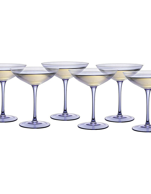 Load image into Gallery viewer, Lavender Champagne Coupes 12oz Set of 6 by The Wine Savant - Colored Champagne Glasses, Prosecco, Mimosa Glasses Set, Cocktail Glass Set, Bar Glassware Bachelorette Anniversary Gifts by The Wine Savant
