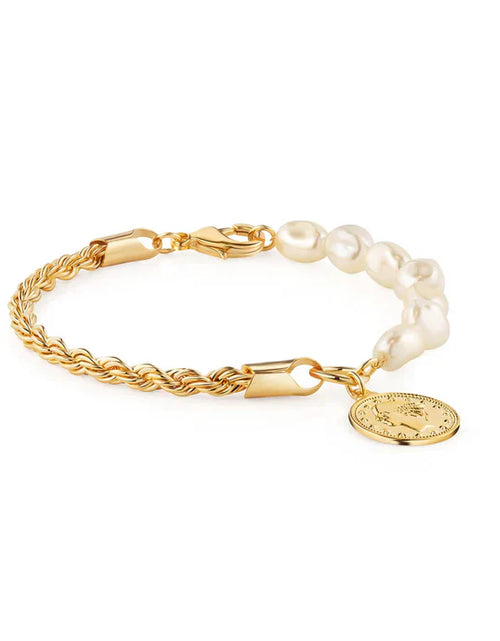 Load image into Gallery viewer, RMZ GOLD NYC 18K Gold Rope &amp; Pearl Anklet with Coin Charm - 10 Inches
