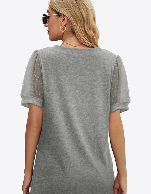 Load image into Gallery viewer, Swiss Dot Puff Sleeve V-Neck Tee
