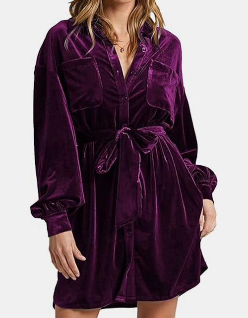 Load image into Gallery viewer, Collared Neck Button Down Long Sleeve Mini Dress
