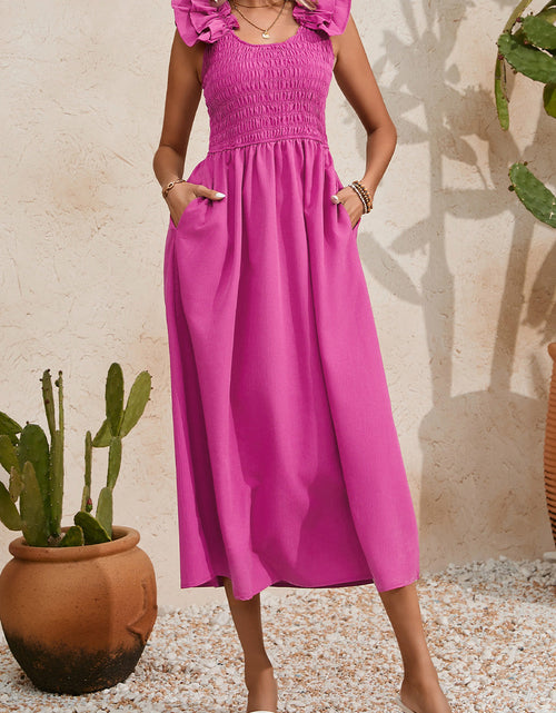 Load image into Gallery viewer, Smocked Ruffled Scoop Neck Midi Dress
