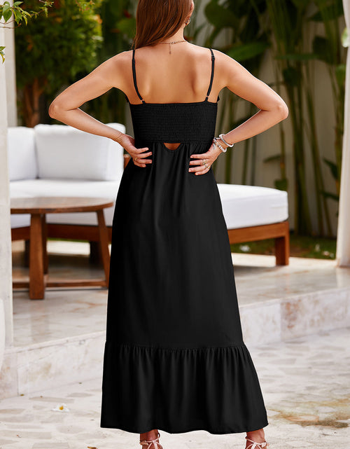 Load image into Gallery viewer, Smocked Spaghetti Strap Ruffle Hem Dress
