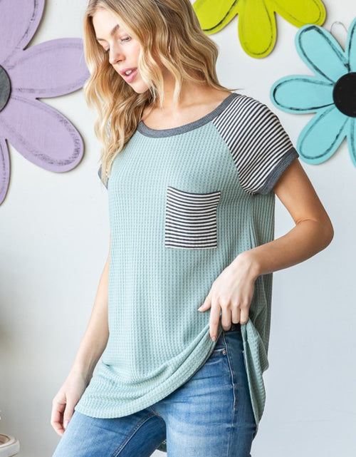 Load image into Gallery viewer, Heimish Full Size Striped Short Sleeve Waffle T-Shirt
