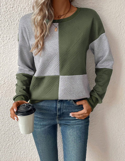 Load image into Gallery viewer, Perfee Textured Color Block Round Neck Sweatshirt
