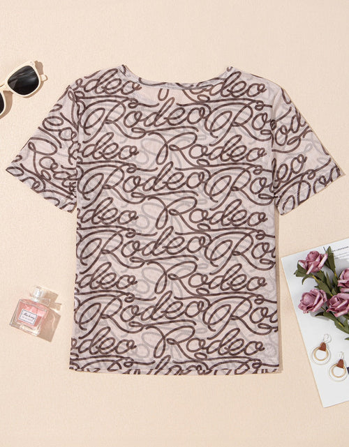 Load image into Gallery viewer, Printed Round Neck Short Sleeve Mesh T-Shirt
