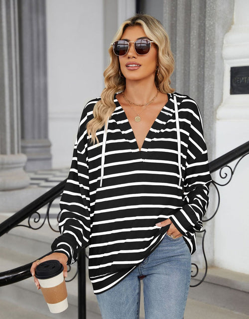 Load image into Gallery viewer, Drawstring Striped Long Sleeve Hoodie
