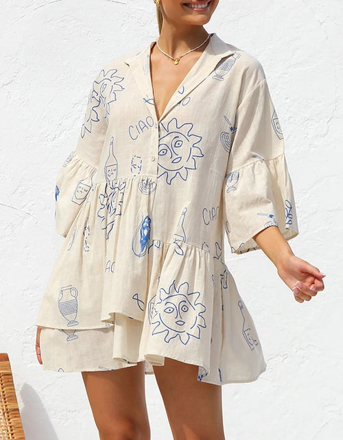 Load image into Gallery viewer, Button Detail Printed Mini Dress
