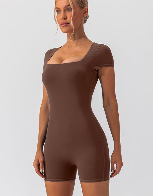 Load image into Gallery viewer, Square Neck Cap Sleeve Active Romper
