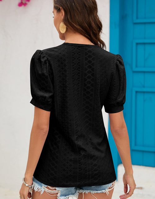 Load image into Gallery viewer, Eyelet V-Neck Short Sleeve T-Shirt

