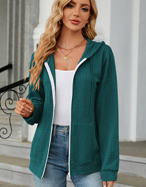 Load image into Gallery viewer, Drawstring Zip Up Long Sleeve Hoodie
