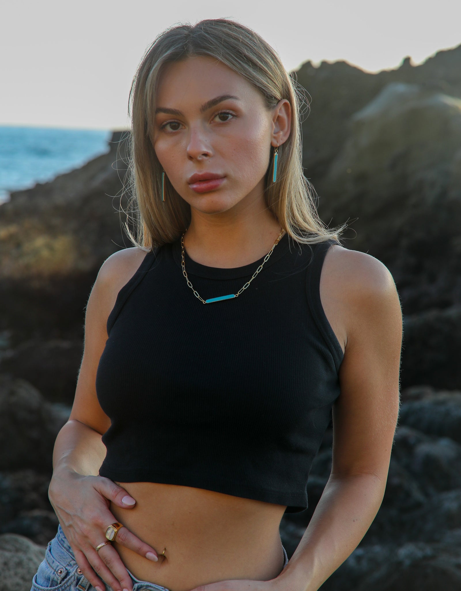 Turquoise Bar Link Chain Set by Toasted Jewelry