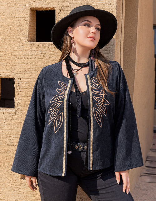 Load image into Gallery viewer, Plus Size Embroidered Open Front Jacket
