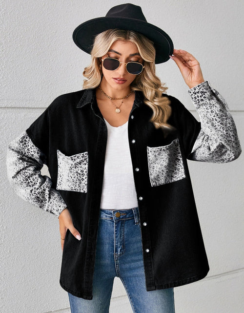 Load image into Gallery viewer, Leopard Button Up Denim Jacket
