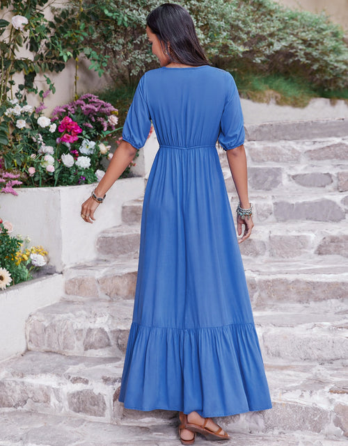 Load image into Gallery viewer, V-Neck Short Sleeve Ruffle Hem Dress

