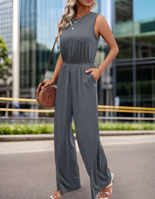 Load image into Gallery viewer, Perfee Round Neck Wide Leg Jumpsuit
