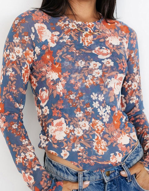 Load image into Gallery viewer, Floral Round Neck Long Sleeve T-Shirt
