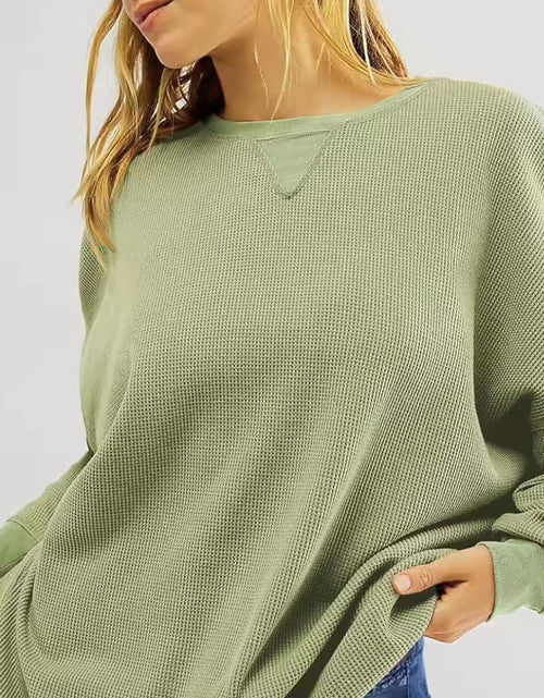 Load image into Gallery viewer, Waffle Knit Round Neck Long Sleeve T-Shirt

