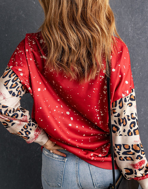 Load image into Gallery viewer, Leopard Round Neck Dropped Shoulder Sweatshirt
