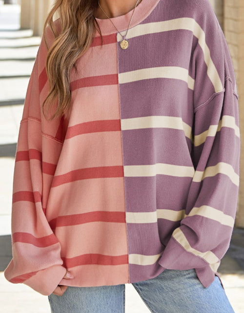 Load image into Gallery viewer, Contrast Striped Long Sleeve Sweatshirt
