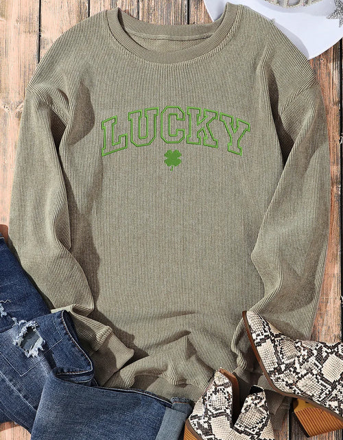 Load image into Gallery viewer, LUCKY Round Neck Dropped Shoulder Sweatshirt
