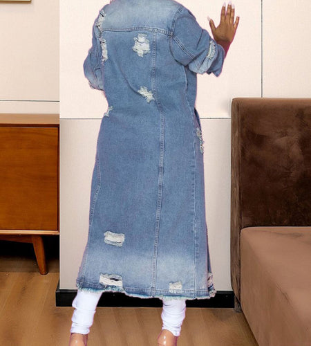 Long Sleeve Raw Hem Denim Jacket