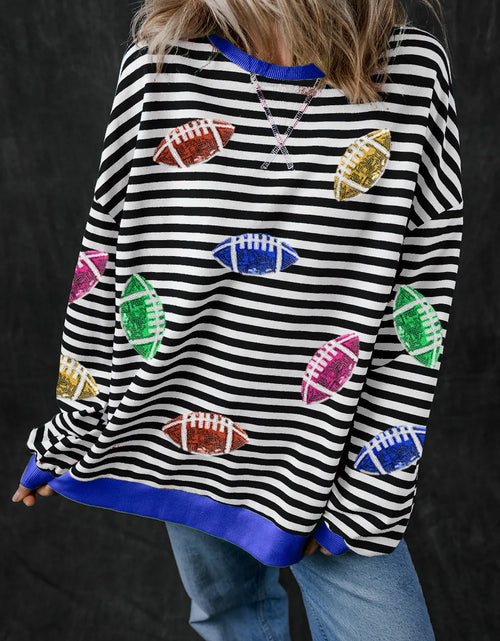 Load image into Gallery viewer, Sequin Football Striped Round Neck Long Sleeve Sweatshirt
