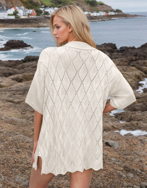 Load image into Gallery viewer, Button Down Eyelet Collared Neck Knit Shirt
