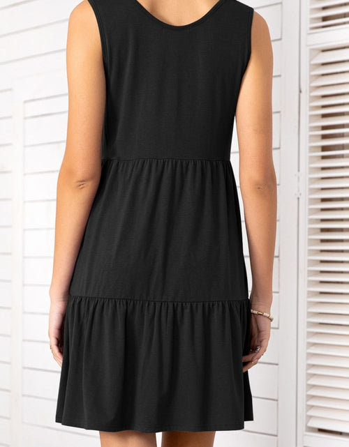Load image into Gallery viewer, Decorative Button Scoop Neck Sleeveless Tiered Dress
