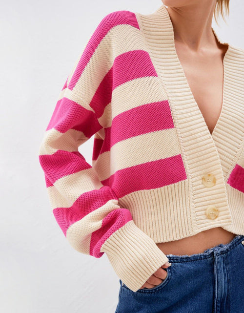 Load image into Gallery viewer, Striped Button Down Drop Shoulder Cardigan
