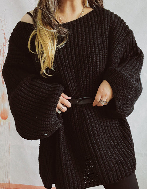Load image into Gallery viewer, Boat Neck Dropped Shoulder Mini Sweater Dress
