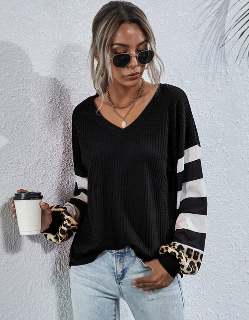 Load image into Gallery viewer, Leopard Striped Waffle-Knit Top

