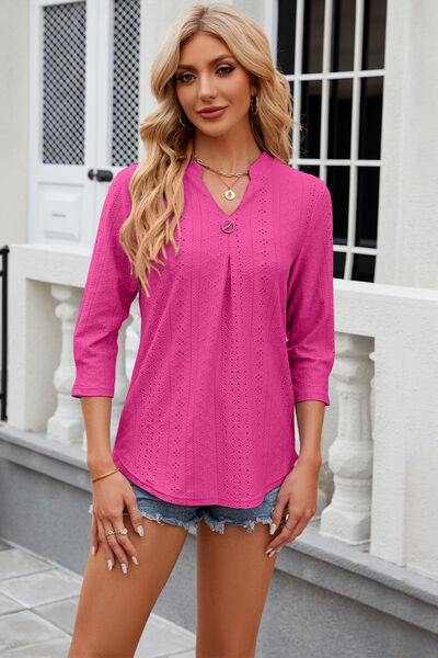 Load image into Gallery viewer, Eyelet Notched Knit Jacquard Top
