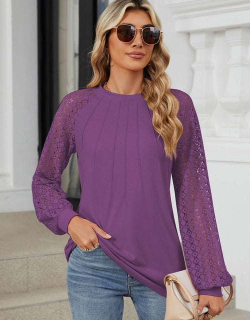 Load image into Gallery viewer, Round Neck Lace Long Sleeve Top
