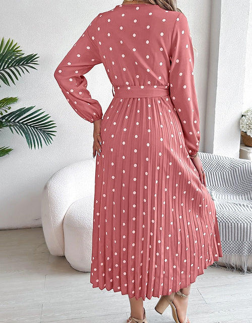Load image into Gallery viewer, Tied Polka Dot Long Sleeve Midi Dress
