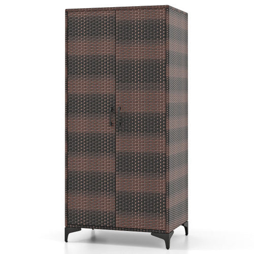 Load image into Gallery viewer, 62 Inch Wicker Wardrobe with 2 Doors PE Rattan Closet with Hanging Rod-Brown
