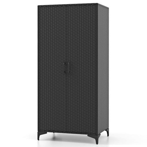 Load image into Gallery viewer, 62 Inch Wicker Wardrobe with 2 Doors PE Rattan Closet with Hanging Rod-Black
