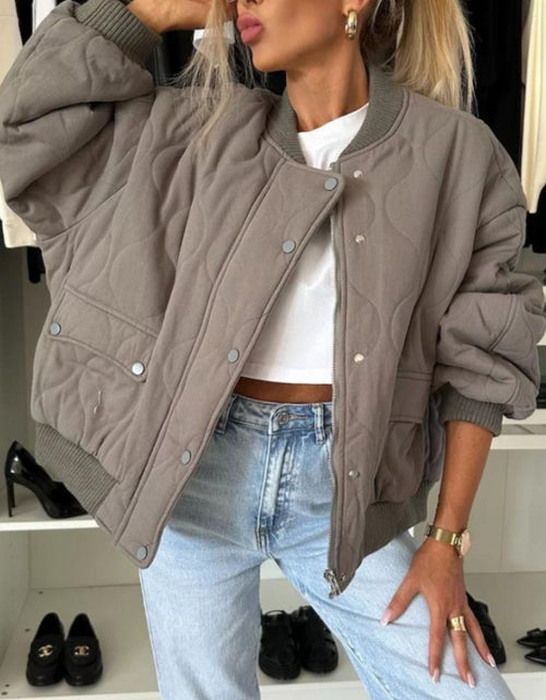 Load image into Gallery viewer, Baseball Collar Snap Down Long Sleeve Jacket
