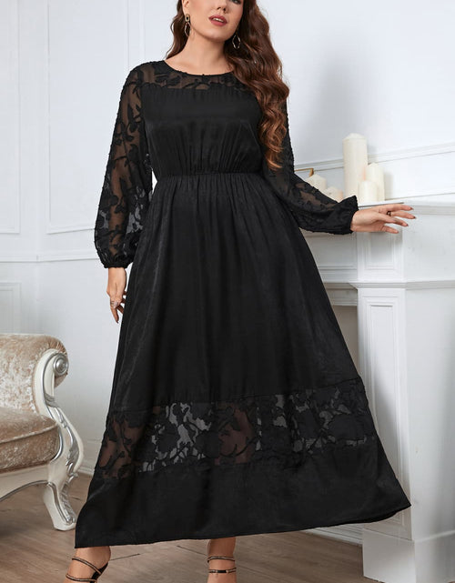 Load image into Gallery viewer, Honey Melo Apparel Plus Size Embroidery Round Neck Long Sleeve Maxi Dress
