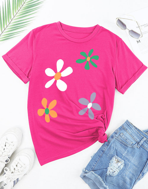 Load image into Gallery viewer, Flower Round Neck Short Sleeve T-Shirt
