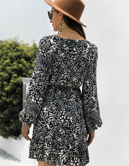 Load image into Gallery viewer, Animal Print Round Neck Balloon Sleeve Mini Dress
