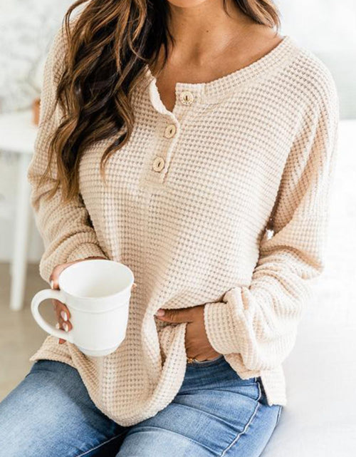 Load image into Gallery viewer, Slit Waffle Knit Long Sleeve T-Shirt
