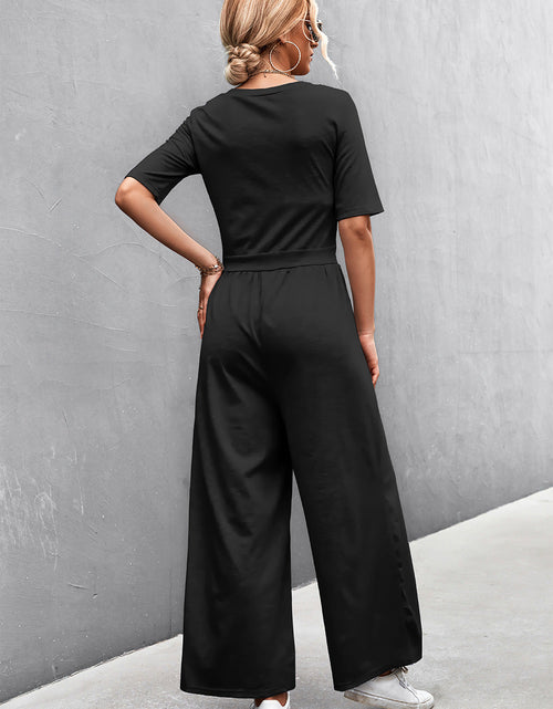 Load image into Gallery viewer, Scoop Neck Half Sleeve Wide Leg Jumpsuit
