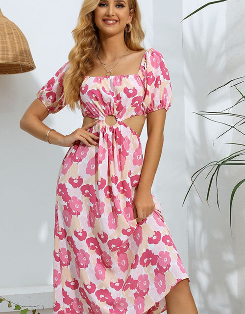 Load image into Gallery viewer, Floral Cutout Square Neck Puff Sleeve Dress
