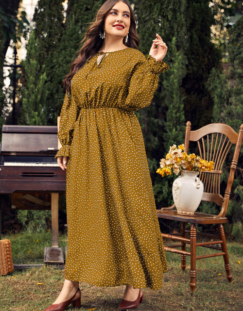 Load image into Gallery viewer, Honey Plus Size Ruffled Polka Dot Long Sleeve Midi Dress
