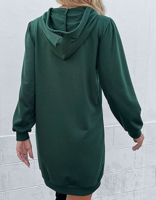 Load image into Gallery viewer, Perfee Drawstring Puff Sleeve Hooded Dress
