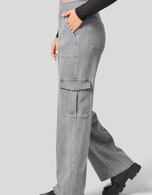 Load image into Gallery viewer, High Waist Straight Leg Cargo Jeans
